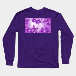 Purple Hibiscus and Butterfly Long Sleeve T-Shirt